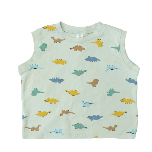 Mint green sleeveless dinosaur shirt for kids - soft cotton toddler tank top - comfortable children's clothing
