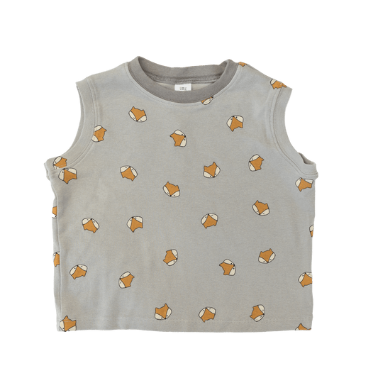 Soft cotton kids sleeveless shirt in heather grey with fox print - toddler graphic tee
