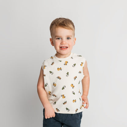 Child modeling cream soft cotton truck t-shirt - boutique children's clothing basics