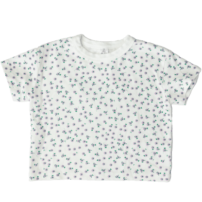 Soft cotton toddler t-shirt in white with purple floral design - quality kids clothing