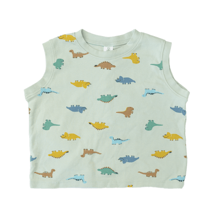 Soft cotton kids sleeveless shirt in mint green with dinosaur print - toddler graphic tee