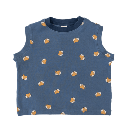 Premium toddler sleeveless shirt in navy blue with fox design - soft cotton kids clothing