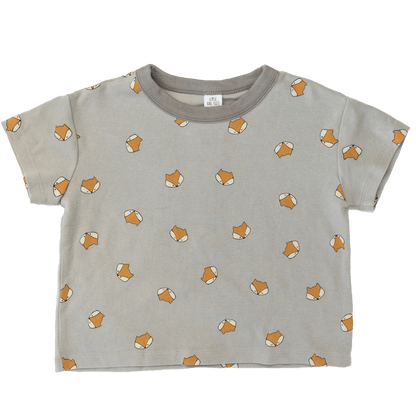 Soft cotton kids t-shirt in heather grey with fox print - toddler graphic tee