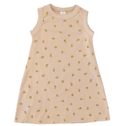 Soft cotton toddler maxi dress in tan with lemon design - premium kids clothing