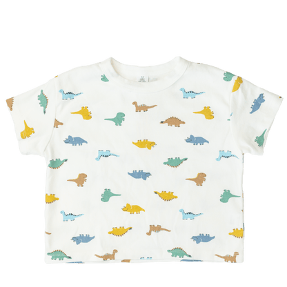 Soft cotton children's t-shirt in white with colorful dinosaur design - quality kids clothing