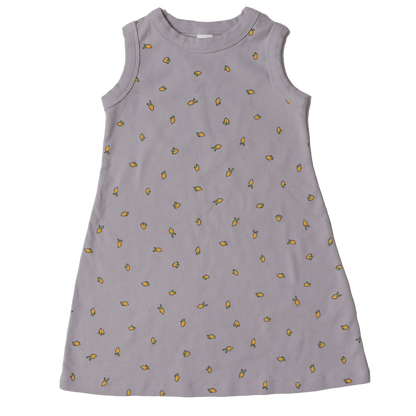Soft cotton kids maxi dress in purple with lemon print - quality children's clothing
